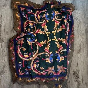 Vintage Style Floral Scroll Sheer Scarf – Multicolor